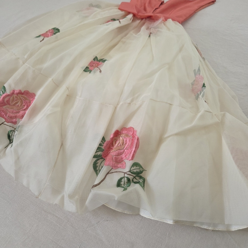 Vintage 50s/60s Floral Sheer Dress XXS? XS Womens - Picture 14 of 16